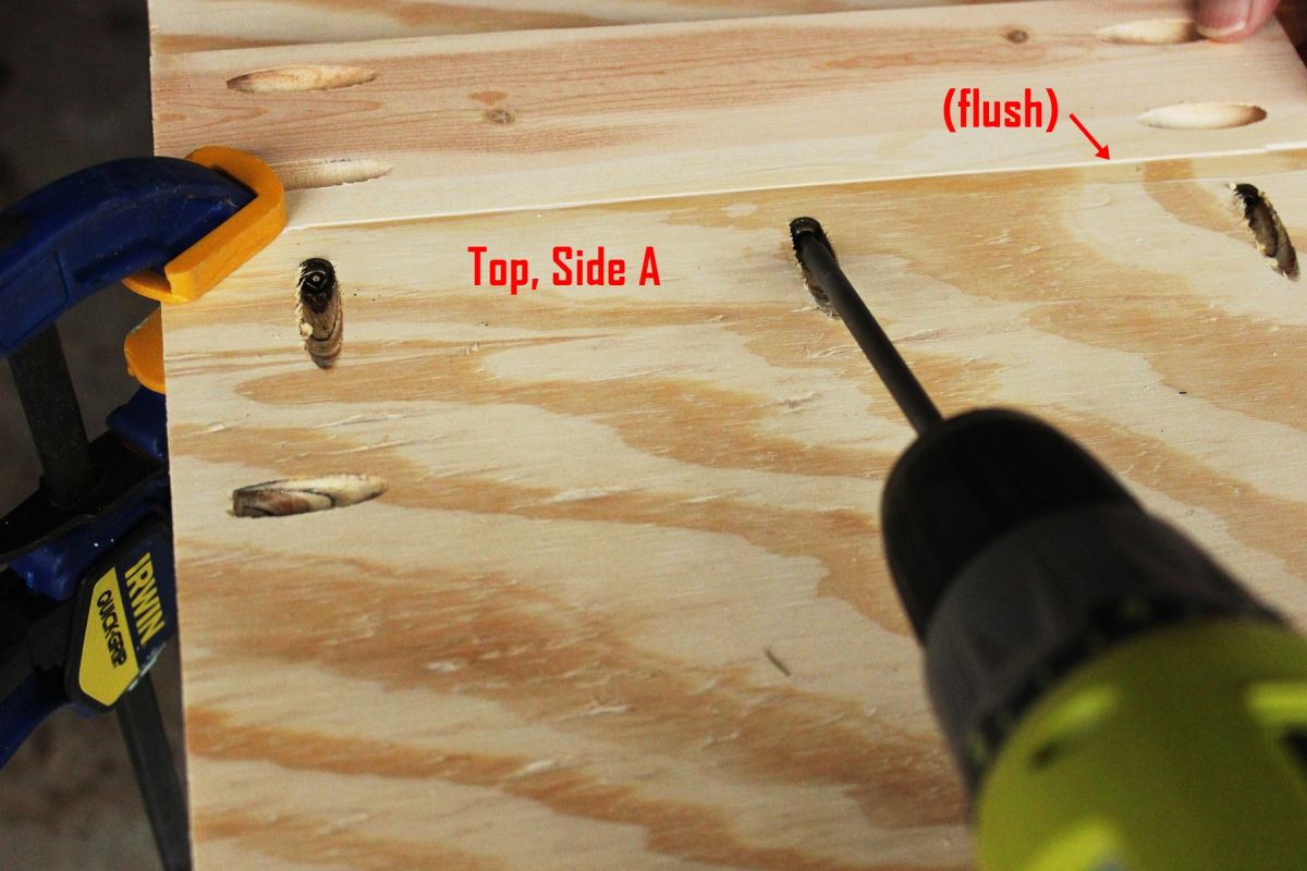 DIY Toy Box Clamp in place then use 1” pocket screws to attach 