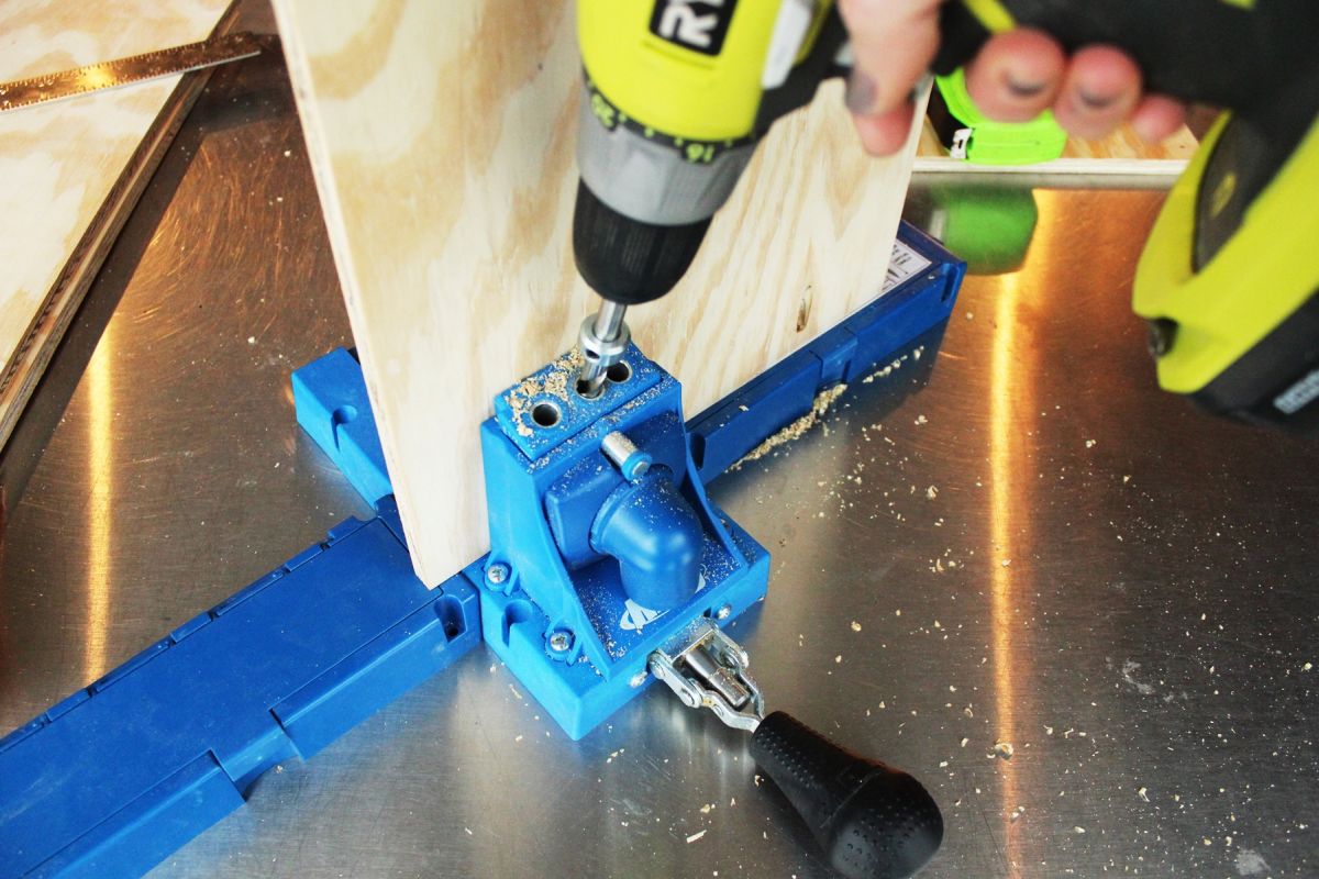 DIY Toy Box Drill your four pocket holes