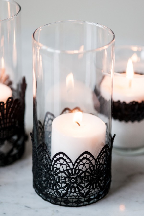 DIY black lace candle holders