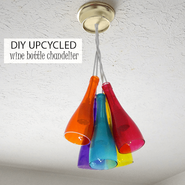 Colorful wine bottle chandelier