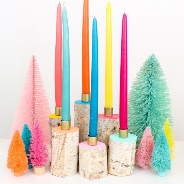 DIY colored birch candleholders