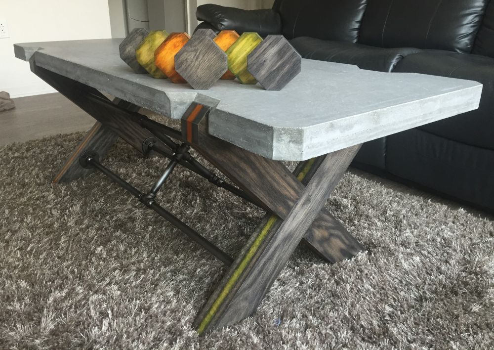 DIY concrete top and pipes for coffee table project