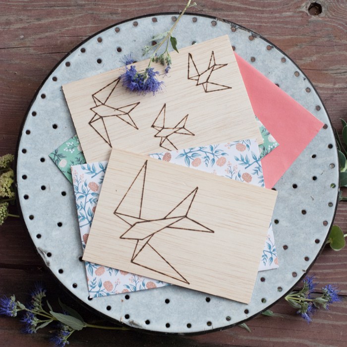 DIY greeting card made of balsa wood