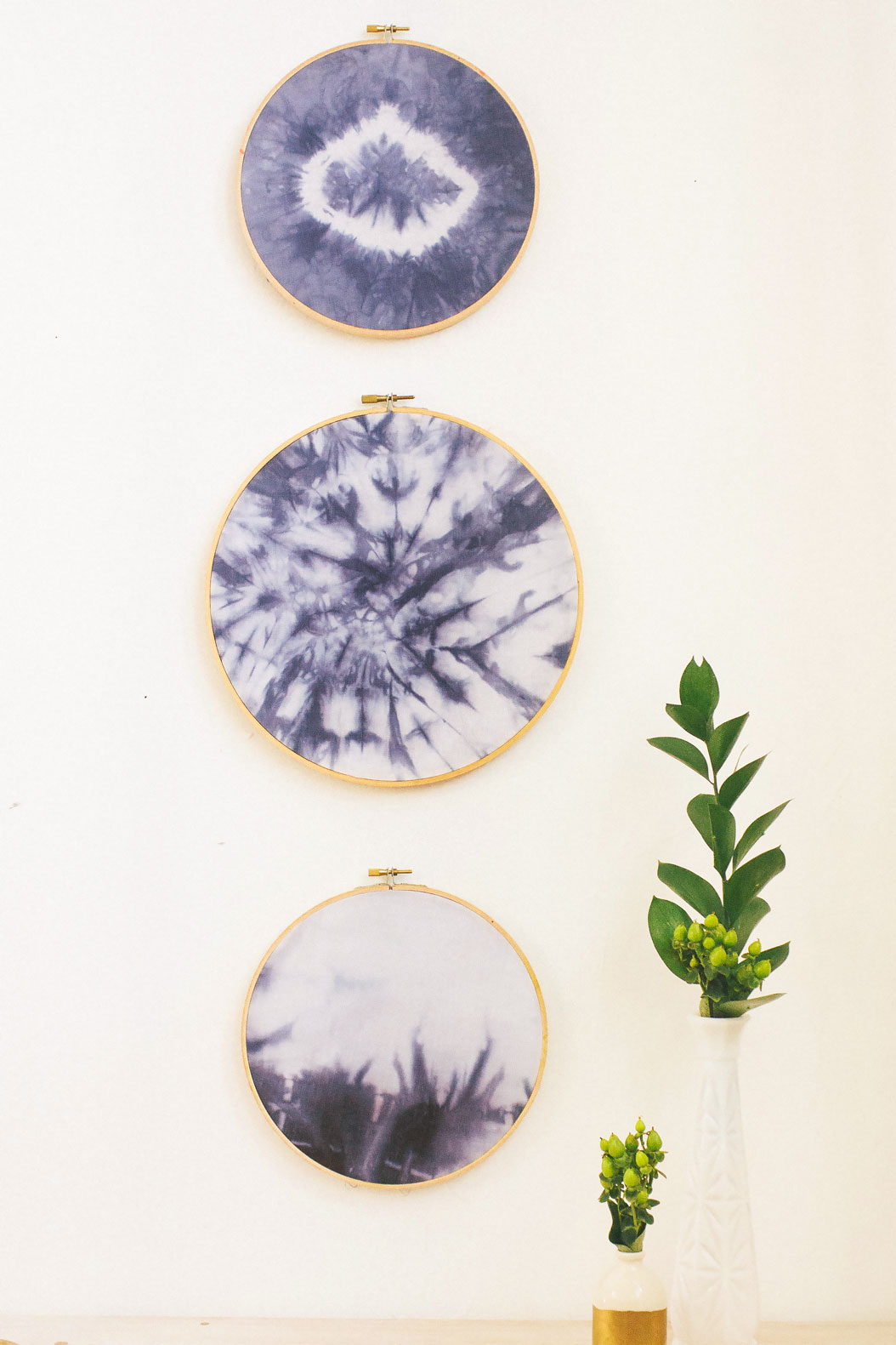 DIY indigo embroidery hoops