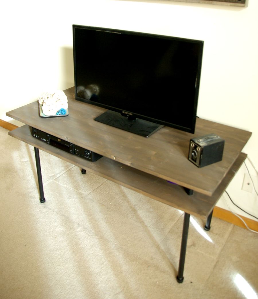 DIY industrial Tv stand view