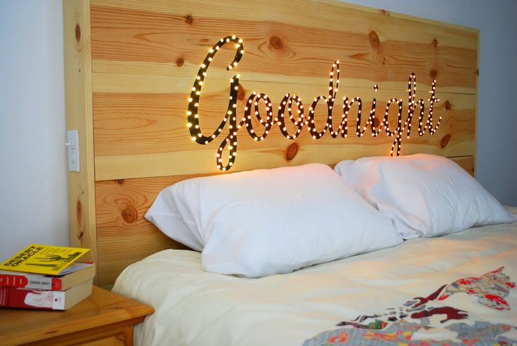 DIY lit phrase headboard