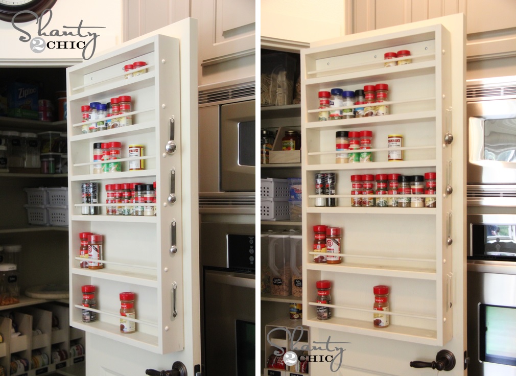 DIY pantry door storage shelves