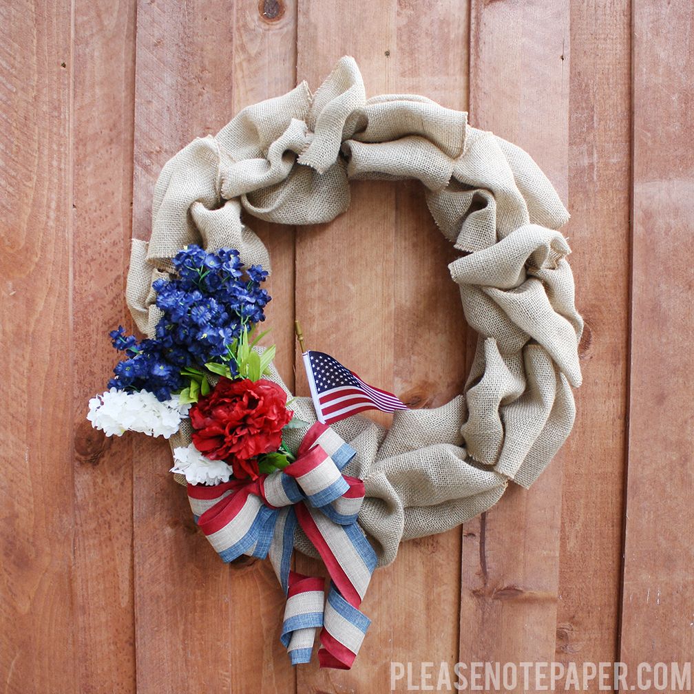 DIY patriotic simple burlap wreath