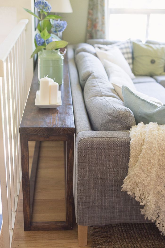 DIY rustic sofa table for narrow space