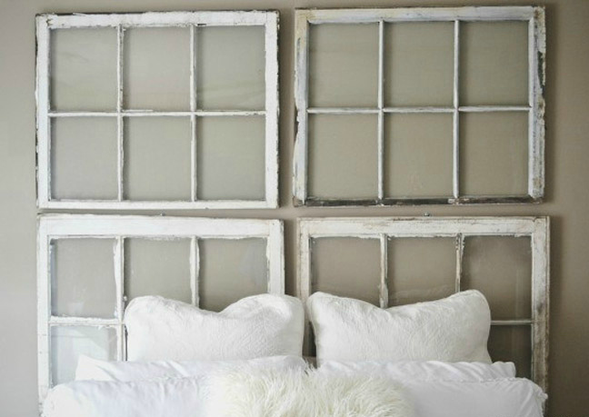 DIY vintage window headboard