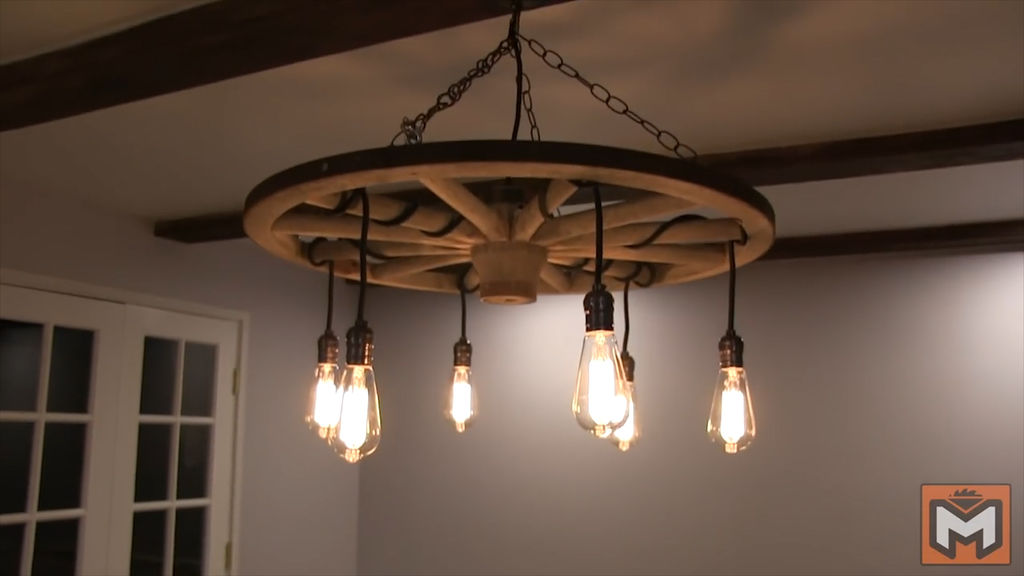 DIY wagon wheel chandelier