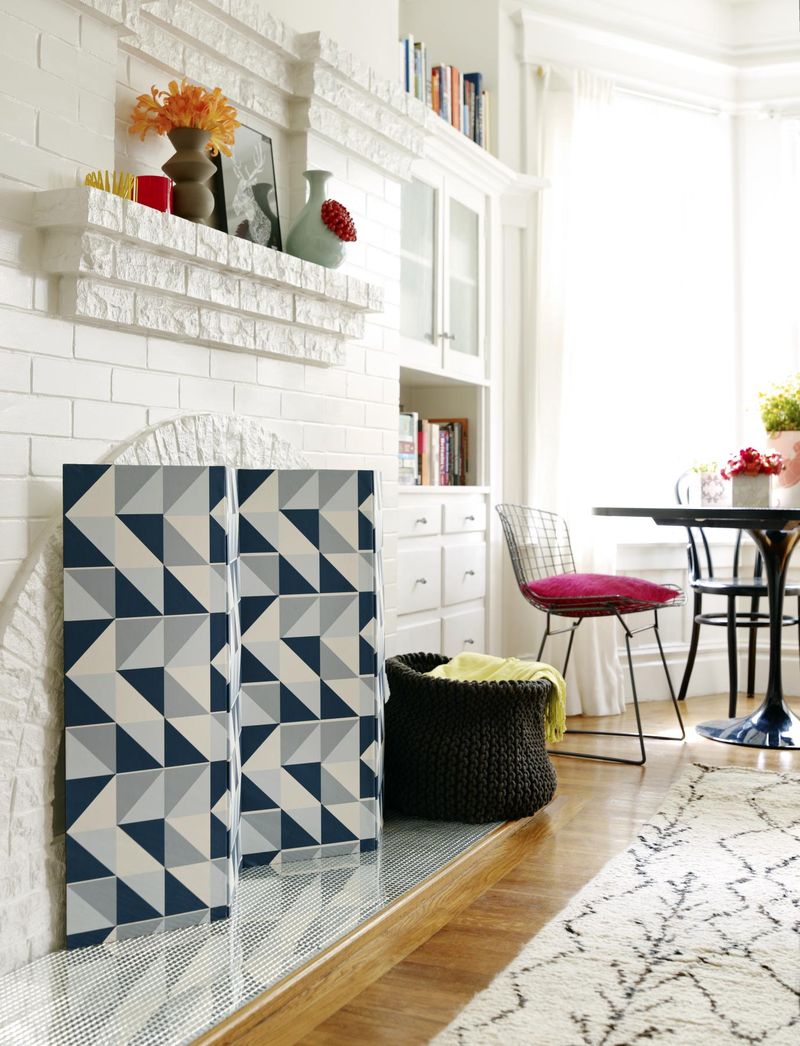 DIY wallpaper fireplace screen