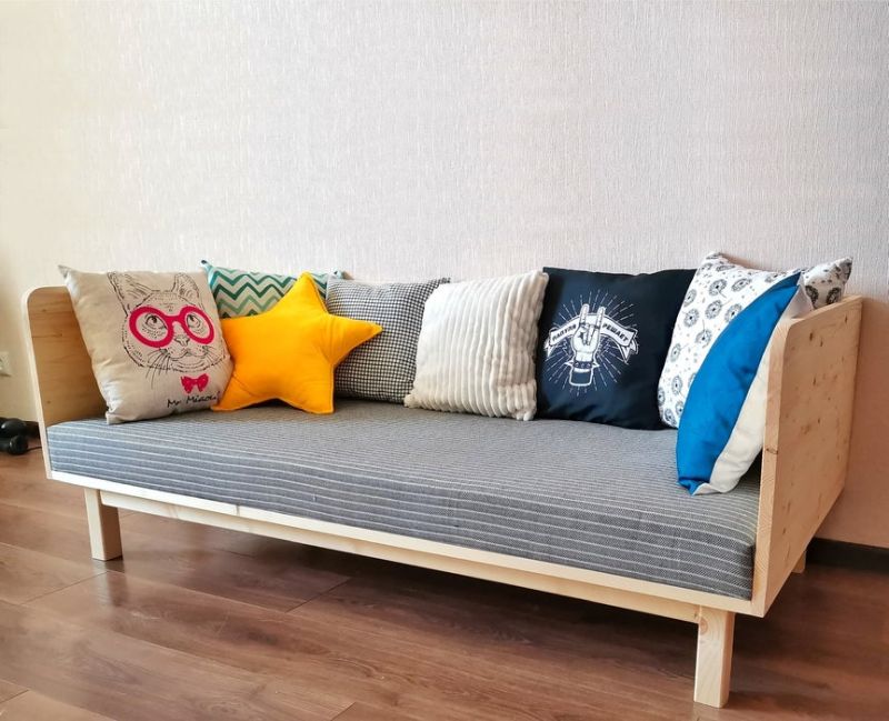 DIY wood sofa with a pillow back