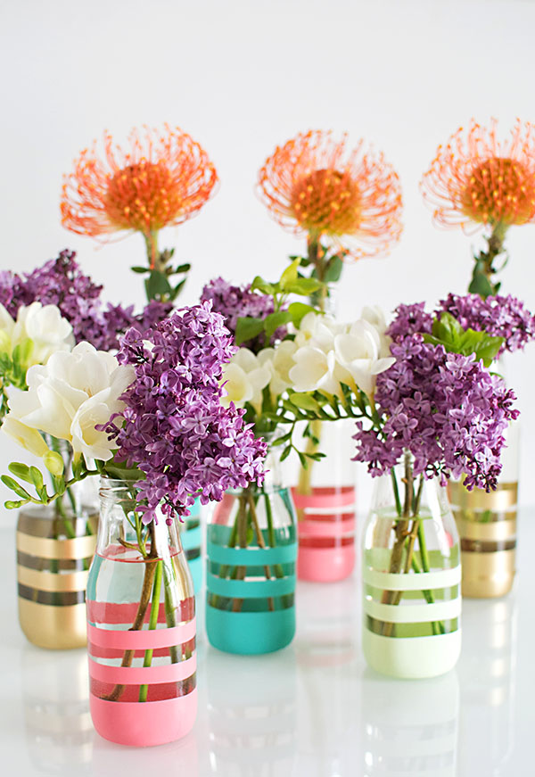 DIy painted glass bottles in different colors