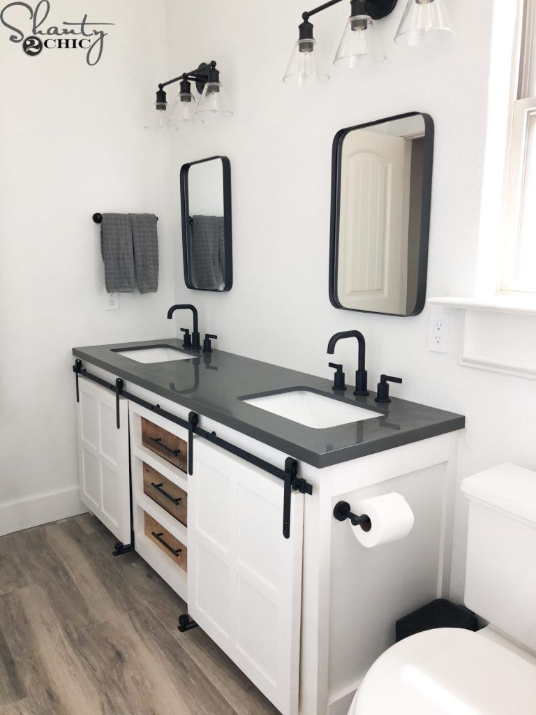 DIy white barn door bathroom vanity