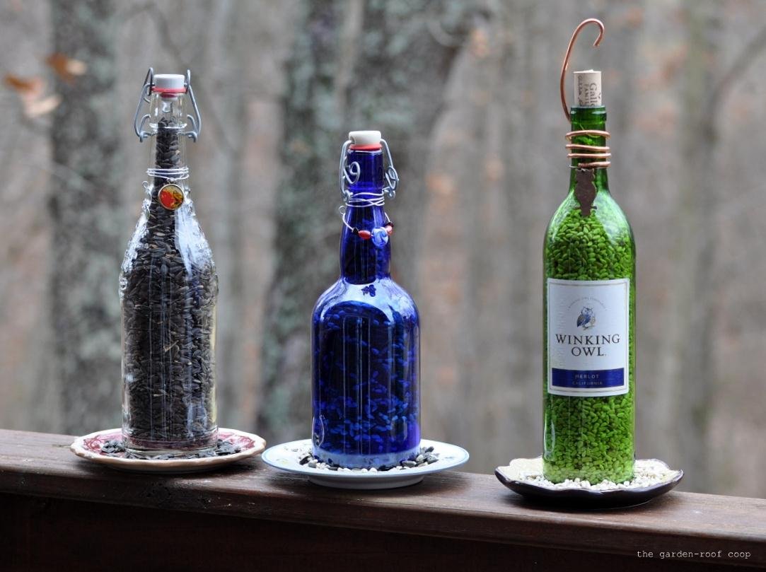 DIy wine bottle bird feeders