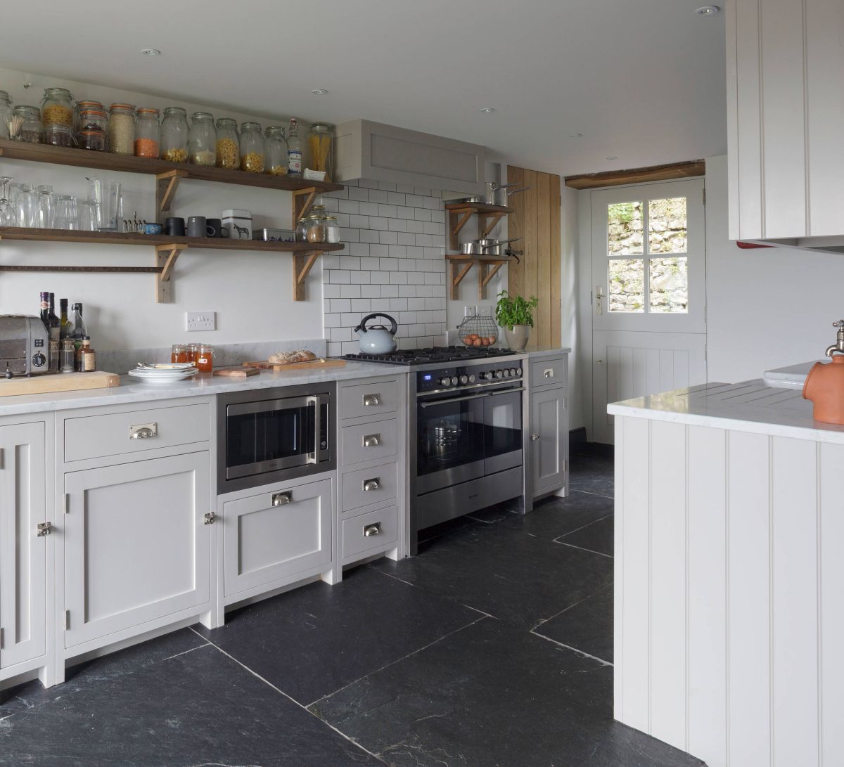 Dark Floor Tile Kitchen