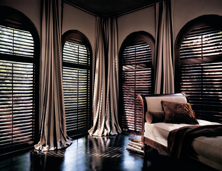 Add Drama with Dark Shutters and Drapery Curtains