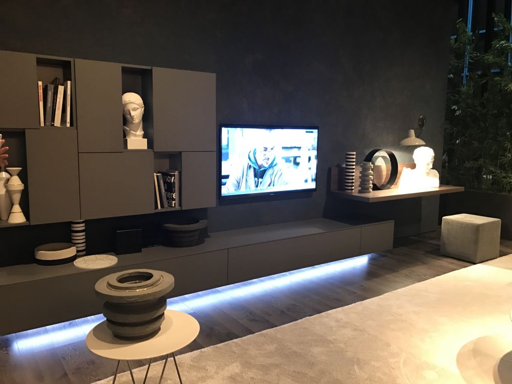 Dark living room wall unit with LED light