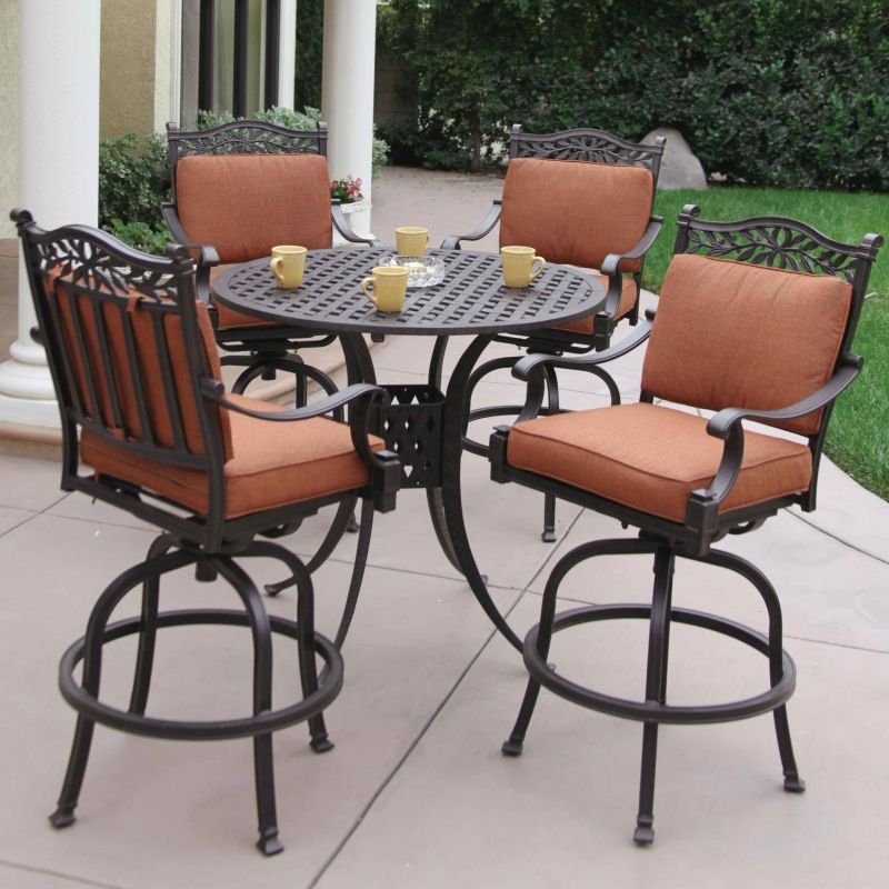 Darlee Charleston 5 Piece Cast Aluminum Patio Bar Set With Swivel Bar Stools