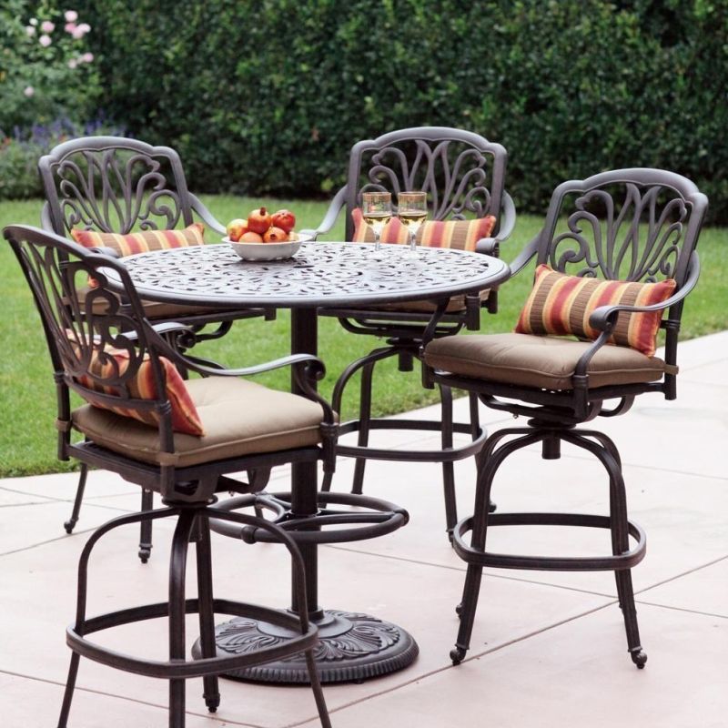 Darlee Elisabeth 5 Piece Cast Aluminum Patio Bar Set With Swivel Bar Stools