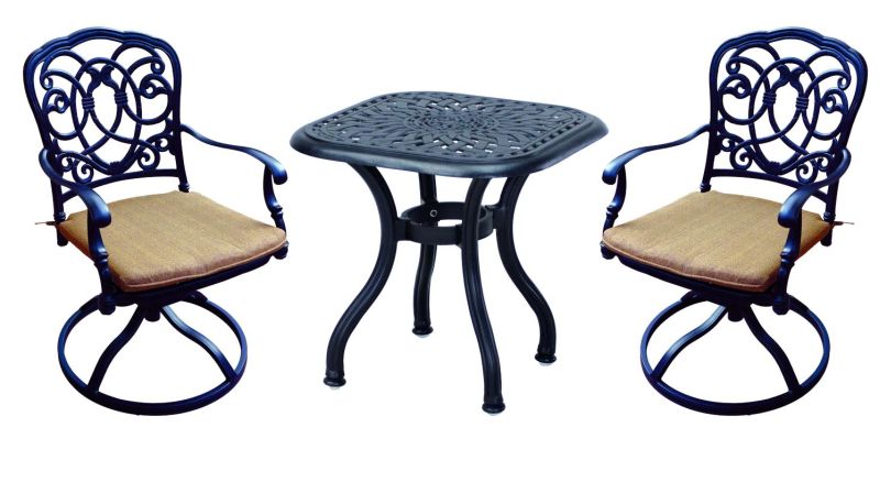 Darlee Florence 3 Piece Cast Aluminum Patio Bistro Set With Swivel