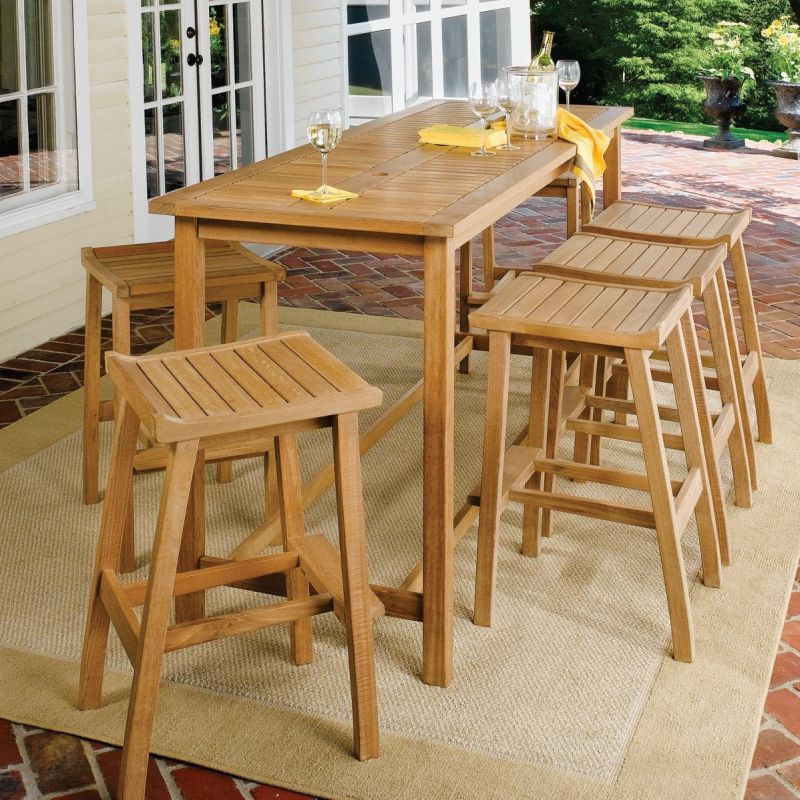 Dartmoor 7 Piece Natural Shorea Patio Bar Set Table By Oxford Garden