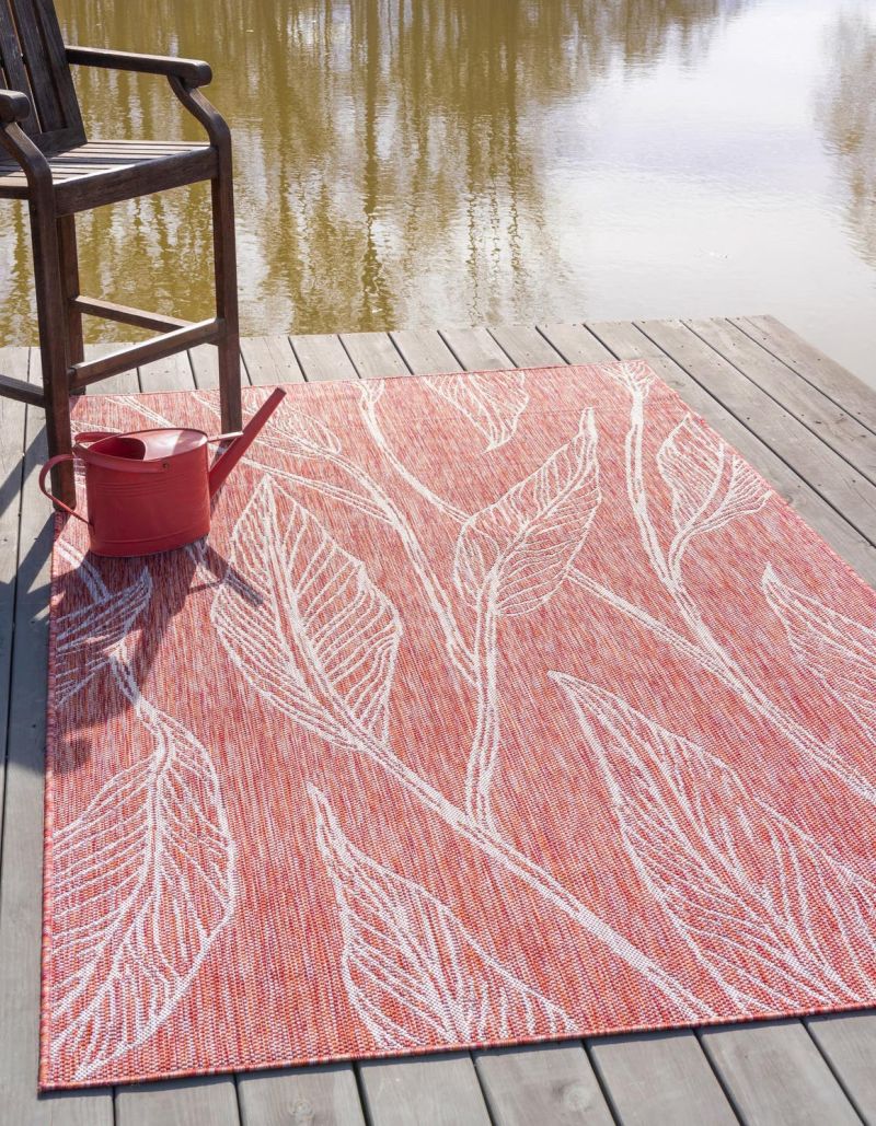 Deck red carpet with botanical pattern