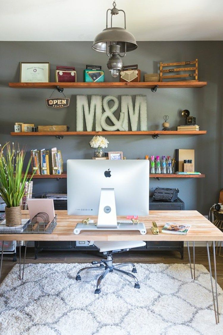 Decorate the office wall shelves with letters