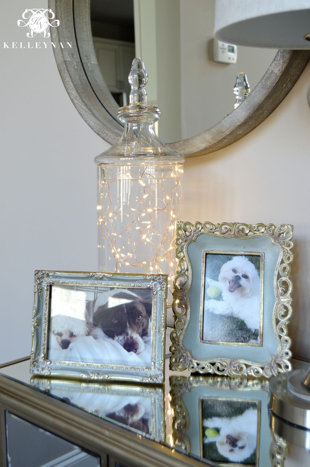 Decorating the sidetable with fairy lights