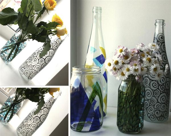 Decorating with empty glass bottles and jars