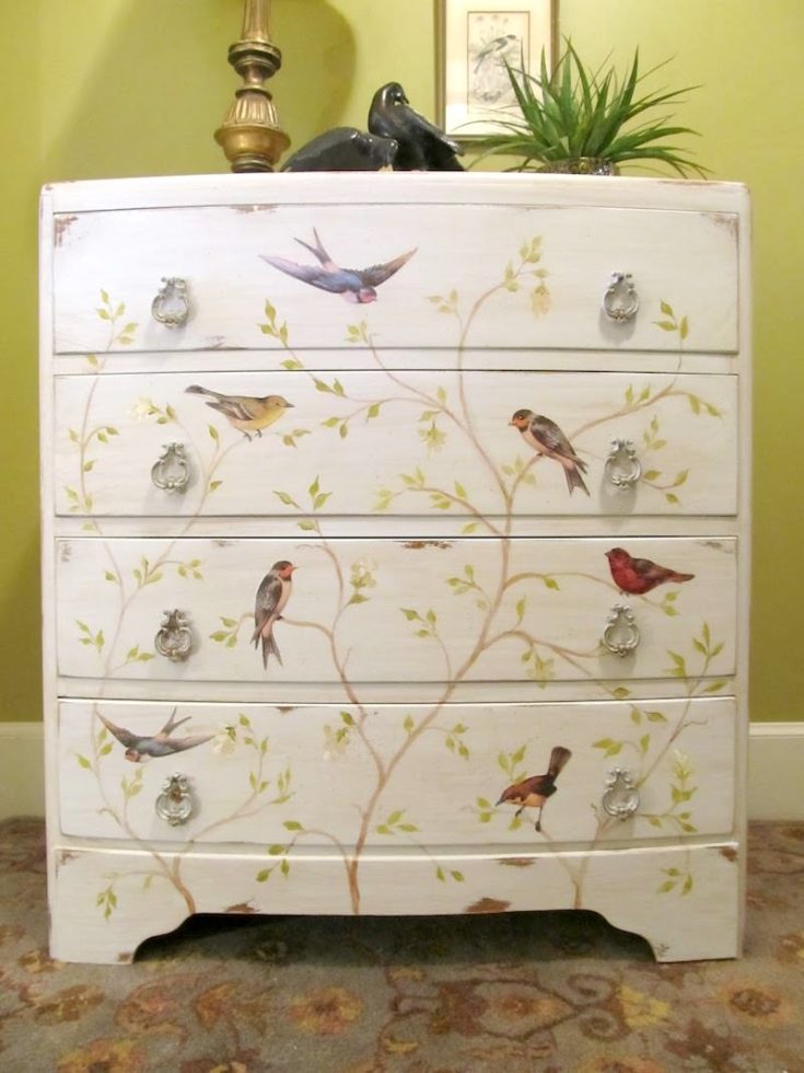 Decoupage Chest of Drawers with Vintage Birds