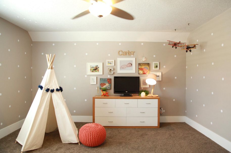 Delicate kids play room with polka dots