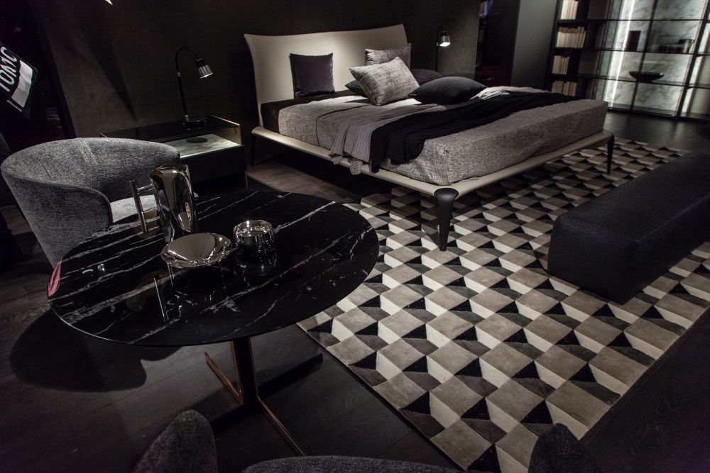 Designer style bedroom interior design with black accents