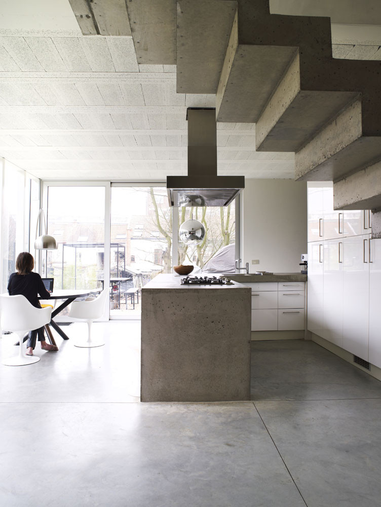 Detached House in Uccle Cement Kitchen