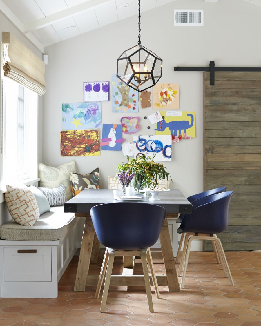 Dining room with wall art display