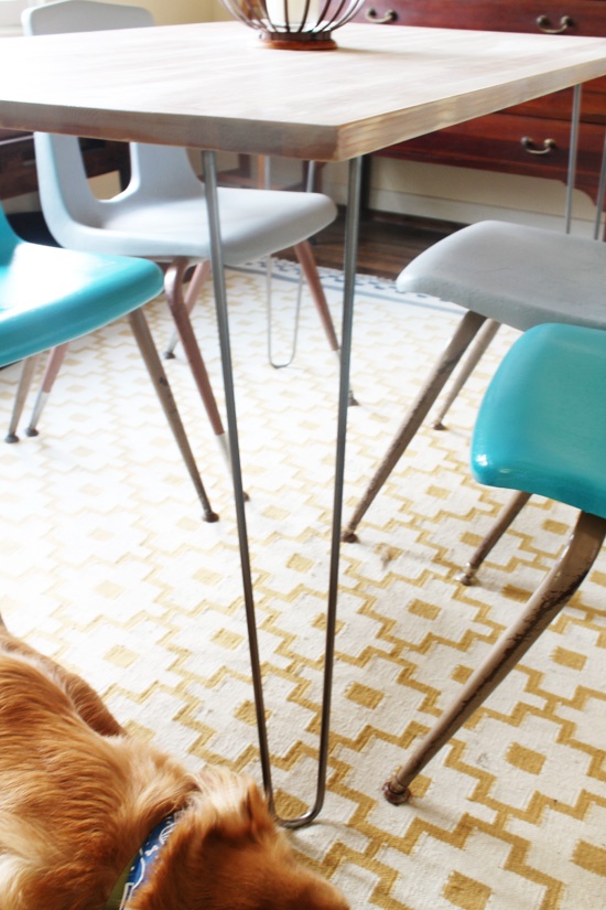 Dining table with hairpin legs