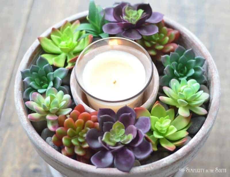 Dollar Tree Succulent Candle Centerpiece