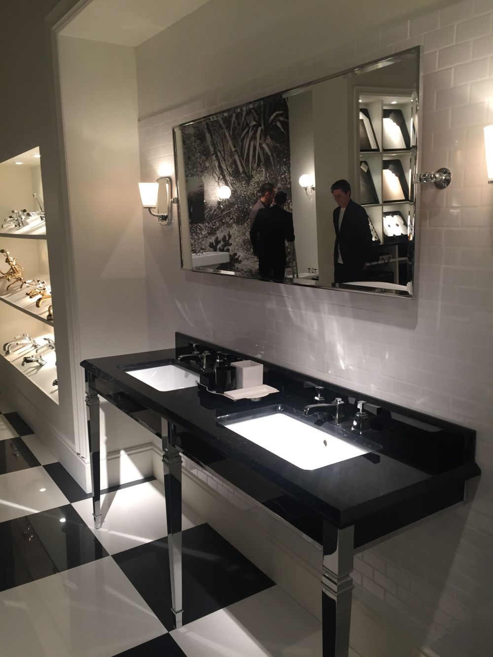 Double black bathroom sink vanity with legs