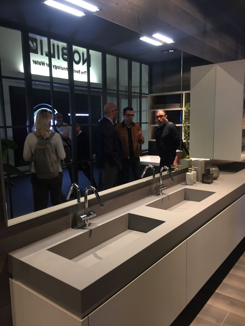 Double sink bathroom vanity and large mirror