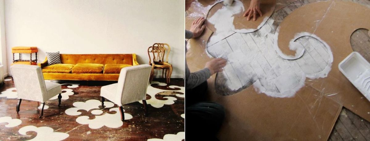 Dramatic stencil floor painting