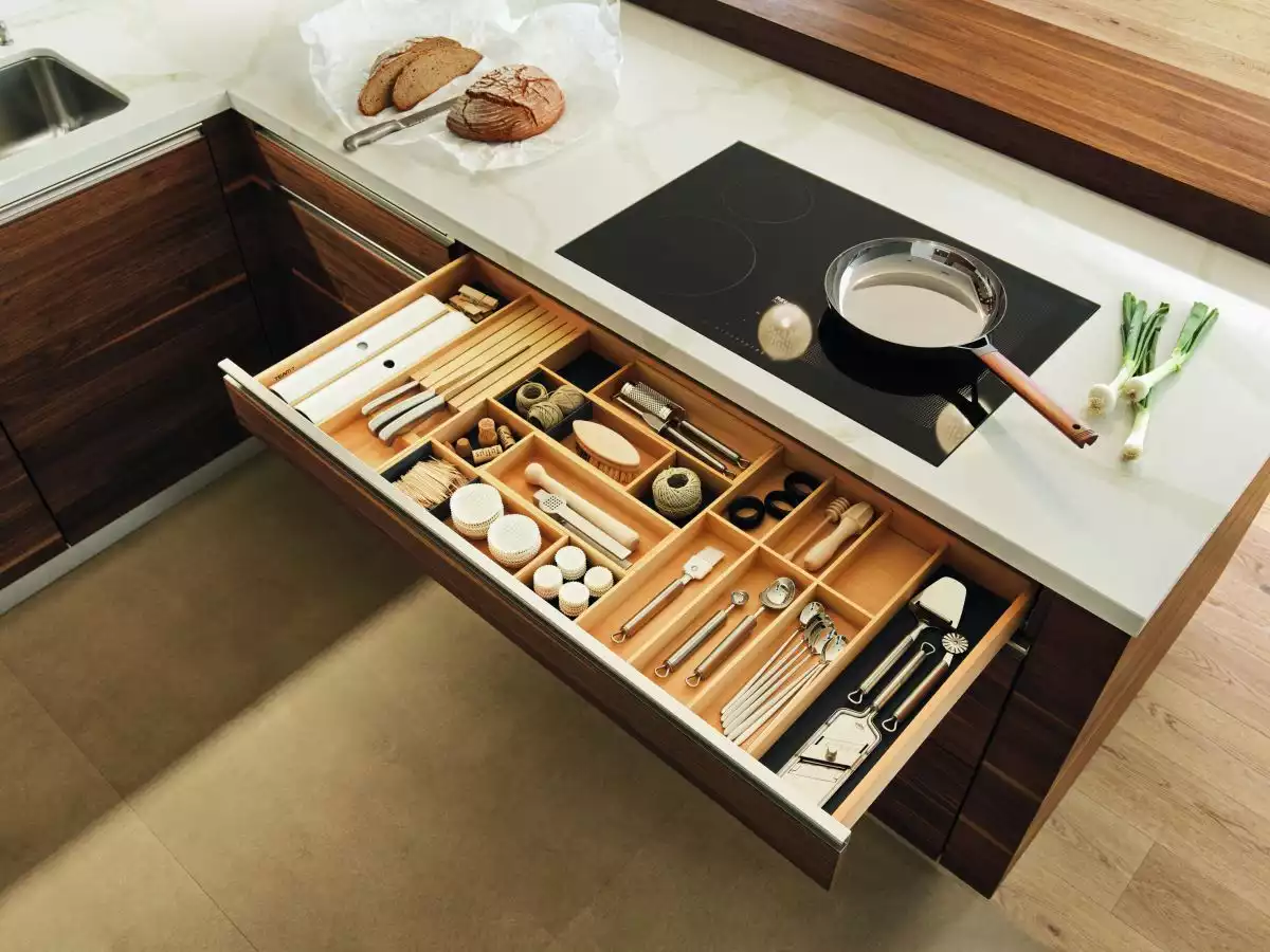 Drawer organization at EuroCucina Linee Kitchen design from Team7