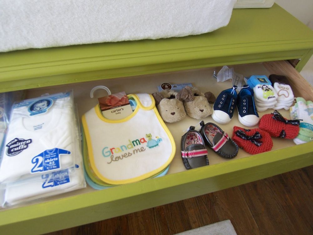 Drawer organization for nursery room for an organized room