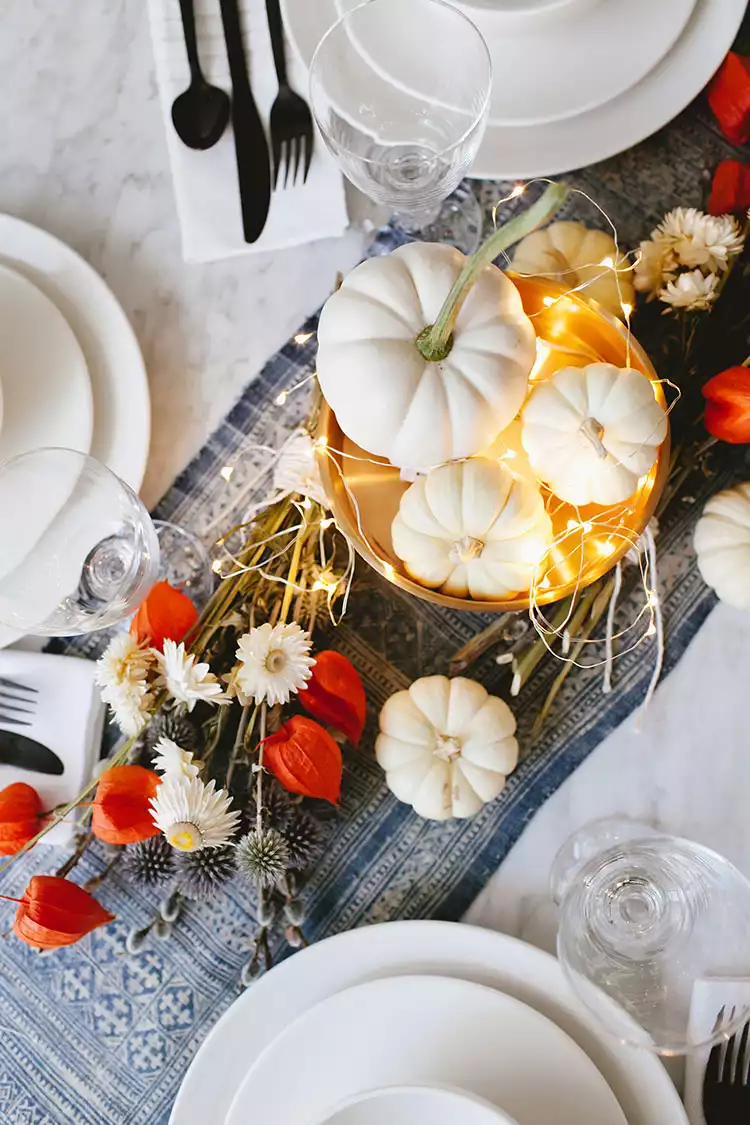 Dried flowers white pumpkin centerpiece