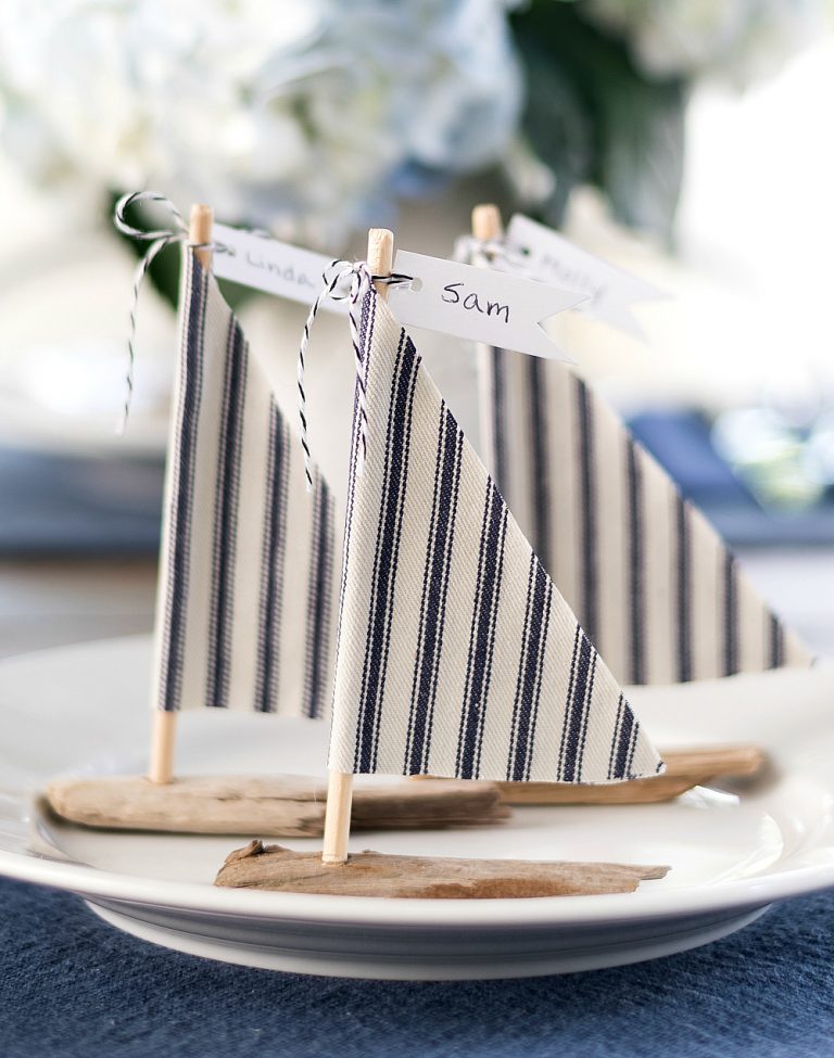 Driftwood sailboat place card