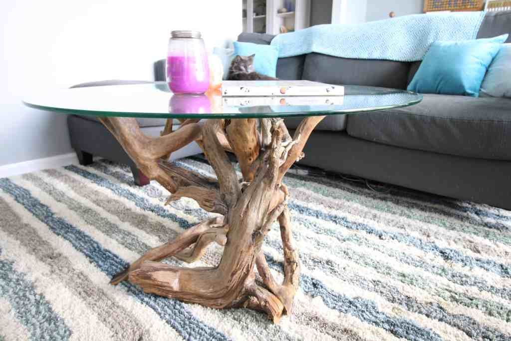 Driftwood table with glass top