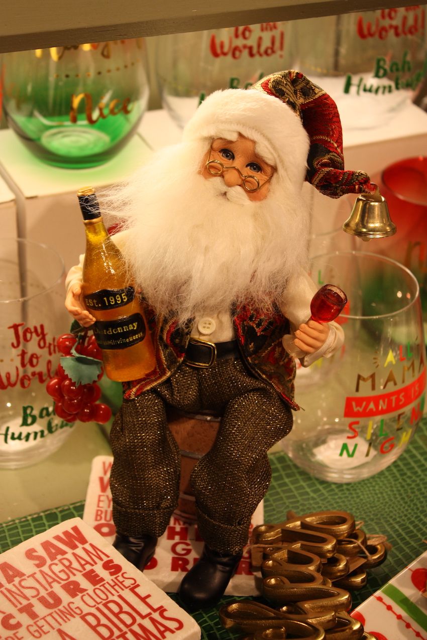 A Santa with wine is good party decor.