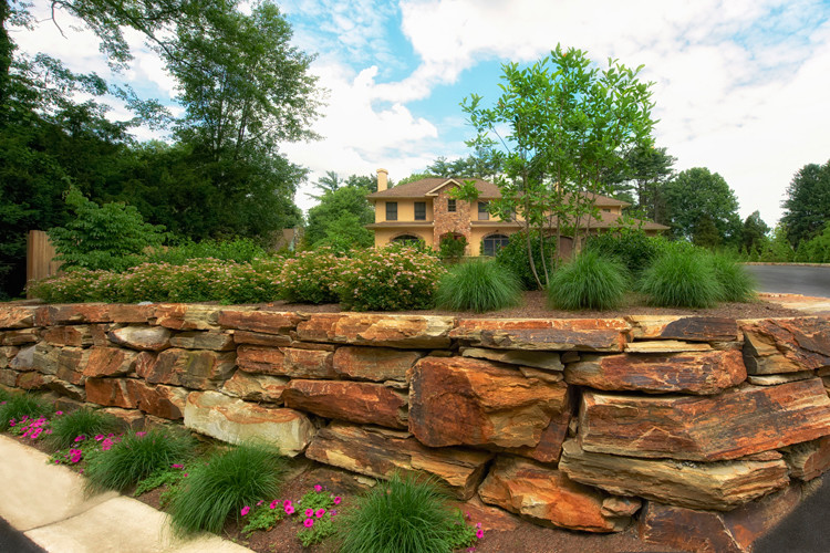 Dry Stacked Flat Boulder Retaining Wall