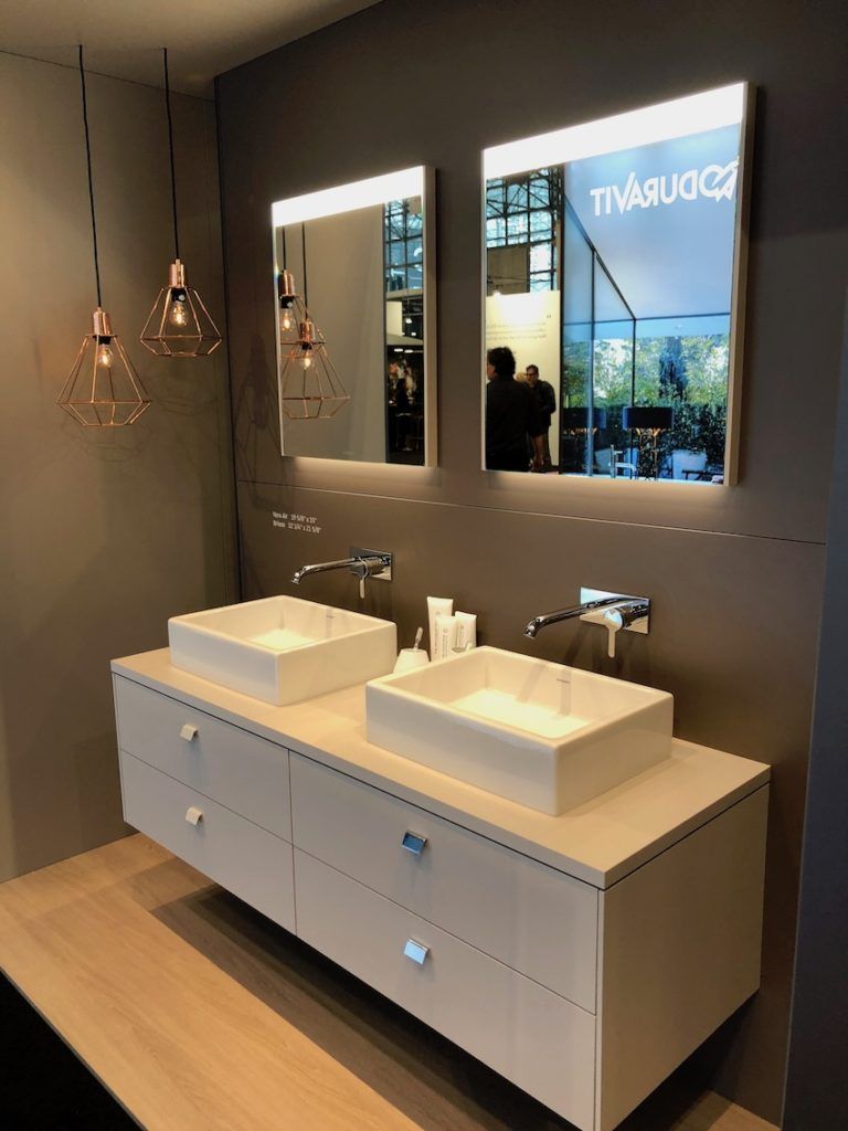 Wall-mounted vanities have cleaner lines and a lighter look.