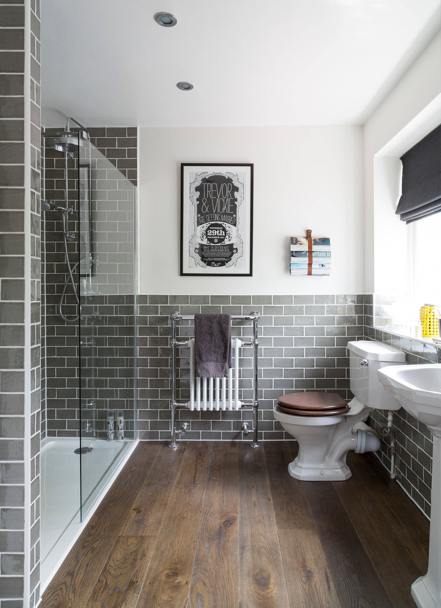 Eclectic bathroom gray tile shower